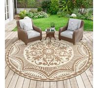 Capslpad Tappeto rotondo per esterni, diametro 180 cm, tappeto da balcone, in plastica, leggero, da picnic, per esterni, per balcone, picnic, campeggio, giardino, beige