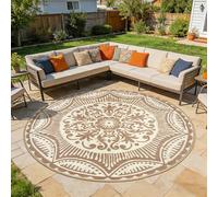 Capslpad Tappeto rotondo per esterni, diametro 240 cm, tappeto da balcone, in plastica, leggero, da picnic, per esterni, per balcone, picnic, campeggio, giardino, beige