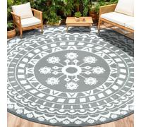 Capslpad Tappeto rotondo per terrazza esterna, diametro 240 cm, reversibile, in plastica, impermeabile, per interni ed esterni, per camper, cortile, balcone, picnic, spiaggia, grigio