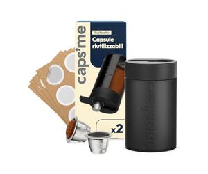 CAPSME - Kit capsule riutilizzabili ricaricabili compatibili con Nespresso Original, (2 cialde in acciaio inox + 48 coperchi opercoli in carta)