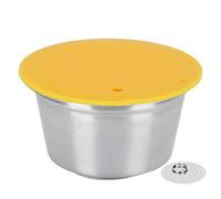 Capsula Caffè Riutilizzabile in Acciaio Inox per Macchina, Filtro Ricaricabile con Coperchio in Silicone Alimentare, Estrazione Uniforme per Caffè Aromatizzato (Gialla)
