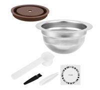 Capsula di Caffè Riutilizzabile, Acciaio Inox per Macchine Nespresso Vertuo PLUS NEXT POP Serie GCA1 e ENV135 4 Adesivi Codice a Barre Tappo in Silicone Cucchiaino Spazzolino e Pinzette (230 ml)
