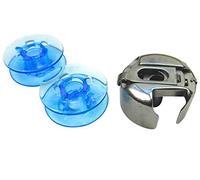 Capsula per bobina + 2 bobine in plastica blu per macchina da cucire Pfaff Hobbymatic