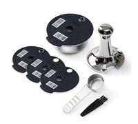 Capsule di caffè riutilizzabili Recafimil in acciaio inox compatibili con la macchina da caffè Tassimo, cialda di caffè ricaricabile con 4 coperchi in silicone nero da 60/180/220 ml e pressino