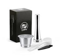 Capsule di Caffè Tazza in Acciaio INOX Metallo Riutilizzabile Capsule Ricaricabili per Casa Caffetteria, Argento (Free Pennello e Cucchiaio) (Tamper + Capsula)