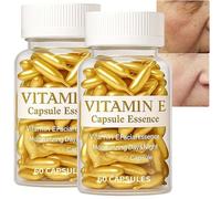 Capsule di siero alla vitamina E per il viso, 60 capsule softgel, siero anti-età per la notte, viso levigante, idratante e idratante, essence vitaminica per la correzione delle macchie scure (2PCS)