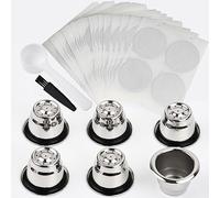 Capsule riutilizzabili per Nespresso OriginalLine, 6 cialde da caffè ricaricabili in acciaio inox, compatibili per macchine Nespresso Original Line (6 Cpus + 200 coperchi)
