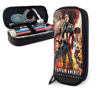 Captain America - Astuccio in pelle per matite e matite, astuccio per cosmetici da viaggio, con cerniera di grande capacità, per cancelleria, regalo di compleanno