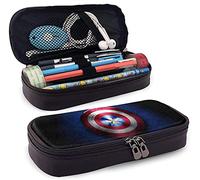 Captain America Shield - Astuccio in pelle con cerniera, astuccio per matite, adatto per scuola, lavoro e ufficio