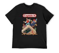 Captain N T Shirt New Men 100% Cotton Super Merio Tees Summer Yellow Tops for Male Cartoon Comic Game T-Shirt Heman Men Black S