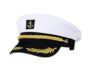 Captain Sailor - Cappello da skipper regolabile in yacht | Cappello blu marino bianco, casa di comando della copia del comandante della barca, accessorio per feste a tema nautico per uomini e donne