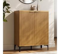 Captain Winters Credenza scanalata per buffet, armadietto a 2 ante, tavolo da buffet con venature del legno uniche, ripiano laterale con gambe in metallo e maniglia in metallo, buffet per corridoio