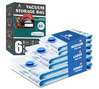 CaptainFive Sacchetti Sottovuoto Vestiti, Sacchi Sottovuoto Riutilizzabili per Piumoni 6 Pezzi (2XL + 2L+2M) Buste Sottovuoto Vestiti per Cuscini, Cappotti