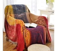 CaptainRay CRTribal - Coperte reversibili, colorate, in tessuto jacquard di ciniglia, stile bohémien, hippie, per divano, sedia, poltrona e divano reclinabile, oversize (rosso, S: 75 x 60 cm)