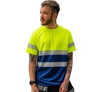 Capto T-Shirt Riflettente di Avvertimento per la Sicurezza edilizia ad Alta visibilità - Camicia da Lavoro da Uomo - Camicia Neon da Uomo - T-Shirt da Lavoro - Gelb/Marineblau - S