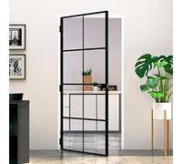 Capwee Porta Interna Vetro e Alluminio Porta da Interni Battente Porte Interne Porta per Bagno Cucina Studio in Vetro Temperato Alluminio Sottile-Nero e trasparente-93 x 201.5 cm