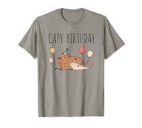 Capy Birthday Capybara & Axolotl con cappelli e palloncini per feste Maglietta