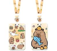 Capybara 2 Pezzi Cartoni Animati Cordino, Lanyard con Porta Badge, Porta Badge con Cordino, per ID Cards e Carta Dell'autobus, Chiavi, Carte, Impermeabile, Regalo per Bambini Adulti