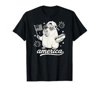 Capybara 4 luglio Hot Dog Meme Funny America Flag Patriot Maglietta