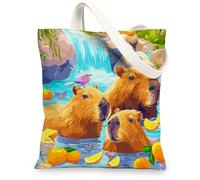 Capybara Adventure - Borsa a tracolla in tela, colorata e riutilizzabile, con motivo animale, Colorato., 13x15 Inch