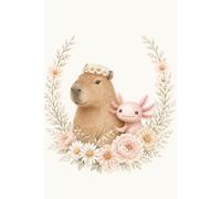 Capybara and Axolotl Floral Notebook: Cute lined notebook with 100 pages, 6 x 9 inch for journaling, notes, writing, lists, and daily ideas