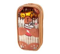 Capybara - Astuccio organizer per matite, organizer da scrivania, portapenne, astuccio estetico, astuccio per matite e gomme, in PVC + tela, 98 g, 21 x 11 x 5,5 cm, Multicolore, A, Unisex