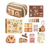 Capybara - Astuccio per matite con cerniera, multistrato, ampia apertura, spazio di archiviazione classificato a nove strati, materiale resistente all'usura, articoli di cancelleria, Caff chiaro,