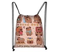 Capybara Backpack - Cute Drawstring Bookbag for Everyday Use | Waterproof Lightweight Gym Bag, Adorable Animal Design for Kids Women Men School Travel Workout or Beach Activities, 41x35cm Multicolor