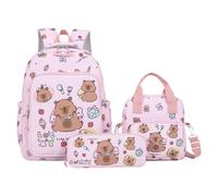 Capybara Bag - Set di libri per ragazze, grazioso zaino per bambini con astuccio e borsa per il pranzo, per viaggi quotidiani e scuola, rosa, Fare riferimento alla descrizione, Unisex