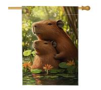 Capybara - Bandiera per la casa, realistica con ninfea, verde primaverile, marrone su entrambi i lati, grande bandiera da giardino per esterni, patio, prato, ingresso, campeggio, 71 x 101 cm