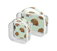 Capybara - Beauty case trasparente arcobaleno, confezione da 2 borse per il trucco con manici per viaggi, Multicolore, 2 pezzi