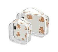 Capybara - Beauty case trasparente, con manici, confezione da 2, Multicolore, 2 pezzi