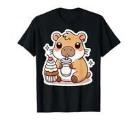Capybara Bere Latte e Mangiare Un Cupcake Kawaii Carino Maglietta