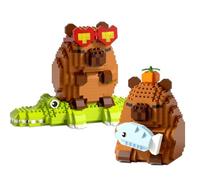Capybara Blocchi da Costruzione, 2PCS Capybara Mattoncini da Costruzione Mini Building Blocks 3D Puzzle Cartoni Mini Blocchi Giocattoli Animali Giocattolo da Costruire per Regalo di Compleanno