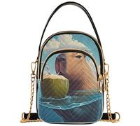 Capybara Blue Sky - Borsa a tracolla da donna, trapuntata, con tracolla a catena, per telefono, borsa a tracolla, 15 x 8 x 21 cm