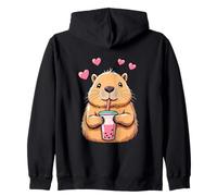 Capybara Boba Tea Kawaii Cute Hearts Anime Style Felpa con Cappuccio
