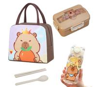 Capybara - Borsa per il pranzo con cartone animato per bambini, 900 ml, con cannuccia Capybara, 400 ml, contenitore per la colazione, riutilizzabile, per la scuola o l'asilo, senza BPA