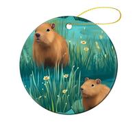 Capybara, ciondolo rotondo in ceramica da appendere all'albero di Natale, decorazioni natalizie per la casa e le feste, 2 pezzi
