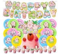 Capybara Compleanno Kit, Capybara Decorazione Per Feste Di Compleanno Set, Banner di buon compleanno, Topper Della Torta, Palloni,Capybara party Decorations Set