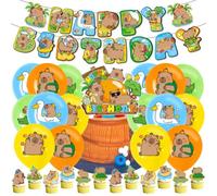 Capybara Compleanno Kit, Capybara Decorazione Per Feste Di Compleanno Set, Banner di buon compleanno, Topper Della Torta, Palloni,Capybara party Decorations Set