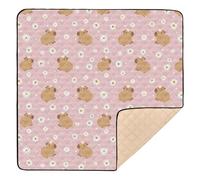 Capybara con margherite rosa 127 x 127 cm tappetino da gioco per bambini, spesso e antiscivolo, tappetino per la pancia per bambini e neonati