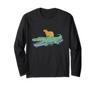 Capybara Crocodile Amicizia Divertente Fauna Selvatica Animal Art Maglia a Manica