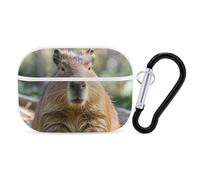 Capybara - Custodia per AirPod Pro con occhi chiusi, antigraffio, cover rigida in policarbonato con portachiavi, accessorio per AirPod Pro 2a/1a custodia, per donne e uomini, stile bianco