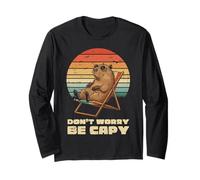 Capybara Dont Worry Be Capy Retro Meme Roditore Uomini Donne Bambini Maglia a Manica