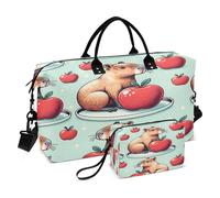 Capybara e Red Apple Borsone da viaggio con borsa da toilette e tracolla regolabile per viaggi, palestra, yoga, weekend, Multicolore, Taglia unica, Beauty case