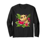 Capybara Eating Watermelon Illustration Graphic Designs Maglia a Manica