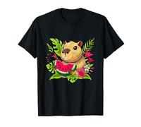 Capybara Eating Watermelon Illustration Graphic Designs Maglietta