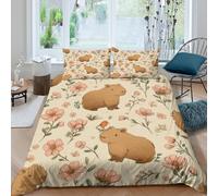 Capybara flowersSet Di Copripiumino morbida microfibra 3 Pezzi stampa di 3D con cerniera Botanical animal art copripiumino con federe traspirante ultra morbido for ragazze Double（200x200cm）