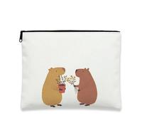 Capybara Friends - Trousse da viaggio per cosmetici, con motivo floreale, per donne, piccola borsa portatile in tela con cerniera, regalo per festival di primavera, bianco, 7x9 Inch, Capibara