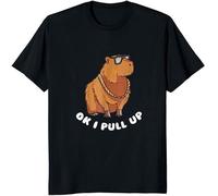 Capybara Glasses Ok I Pull Up T Shirt Funny Cute Unisex Tshirts 100% Cotton EU Size Short Sleeves Summer Tee Shirt Black